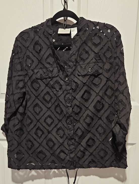 Alfred Dunner Tops - Alfred Dunner Black Textured Button-Up Blouse